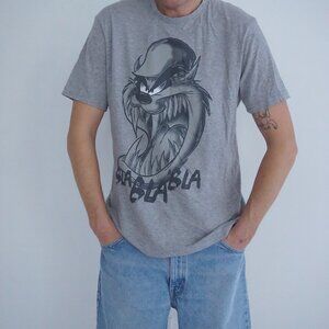 Looney Tunes Grey Tasmanian Devil Character Print Classic Cartoon Crewneck Tee L